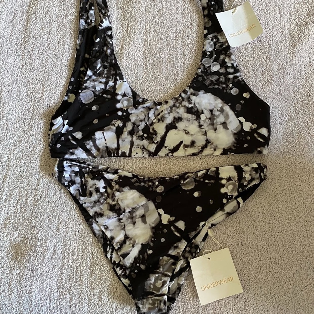 Underwear Black and White Tie-Dye Bikini